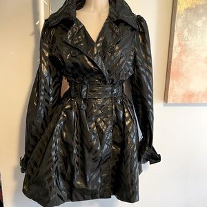 Bebe Zebra Black Lace Up Trench Coat